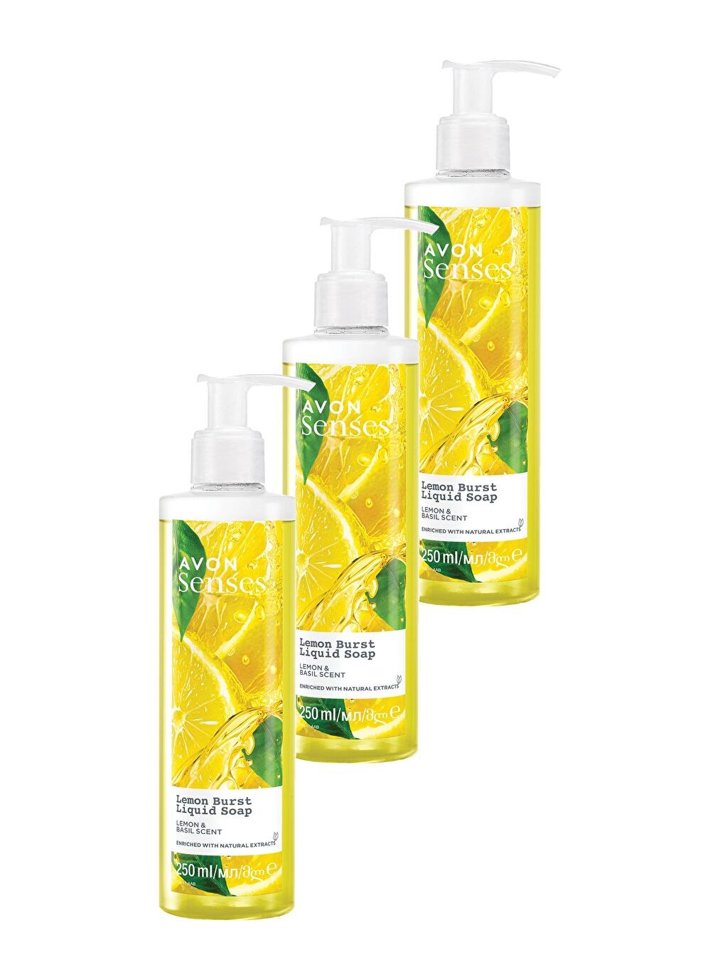 AVON Renksiz Senses Lemon Burst Limon ve Reyhan Kokulu Sıvı Sabun 250 Ml. Üçlü Set