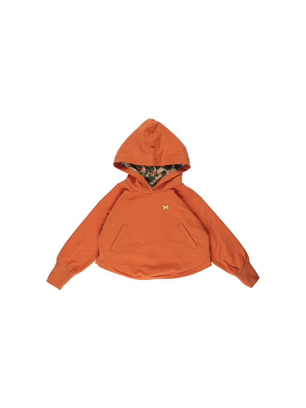 Turuncu Kız Çocuk Kapüşonu Desenli Arma Detay Sweatshirt