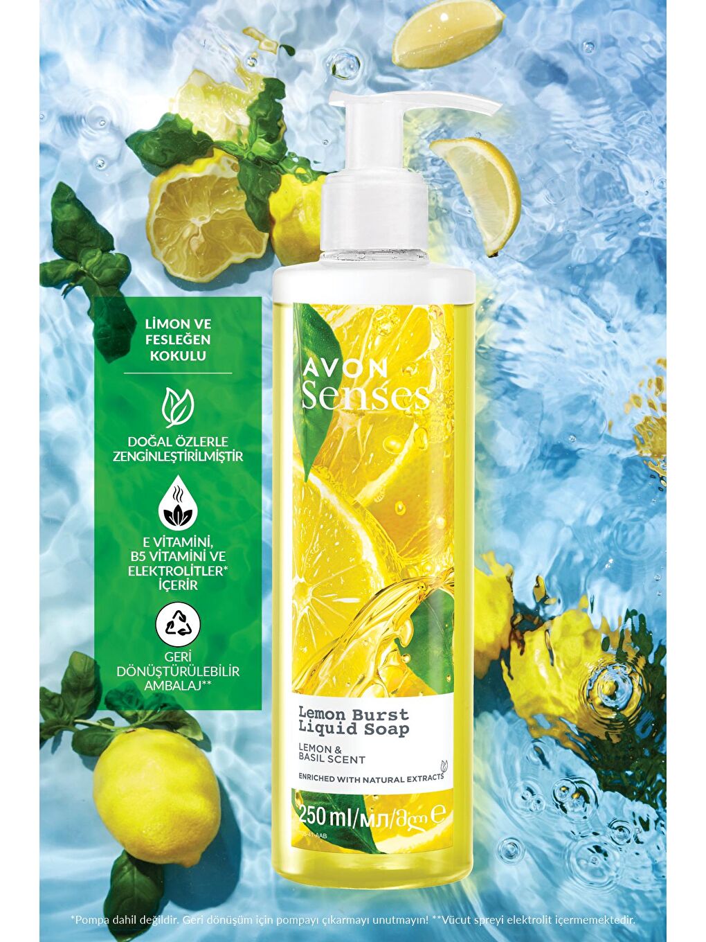 AVON Renksiz Senses Lemon Burst Limon ve Reyhan Kokulu Sıvı Sabun 250 Ml. Üçlü Set - 4