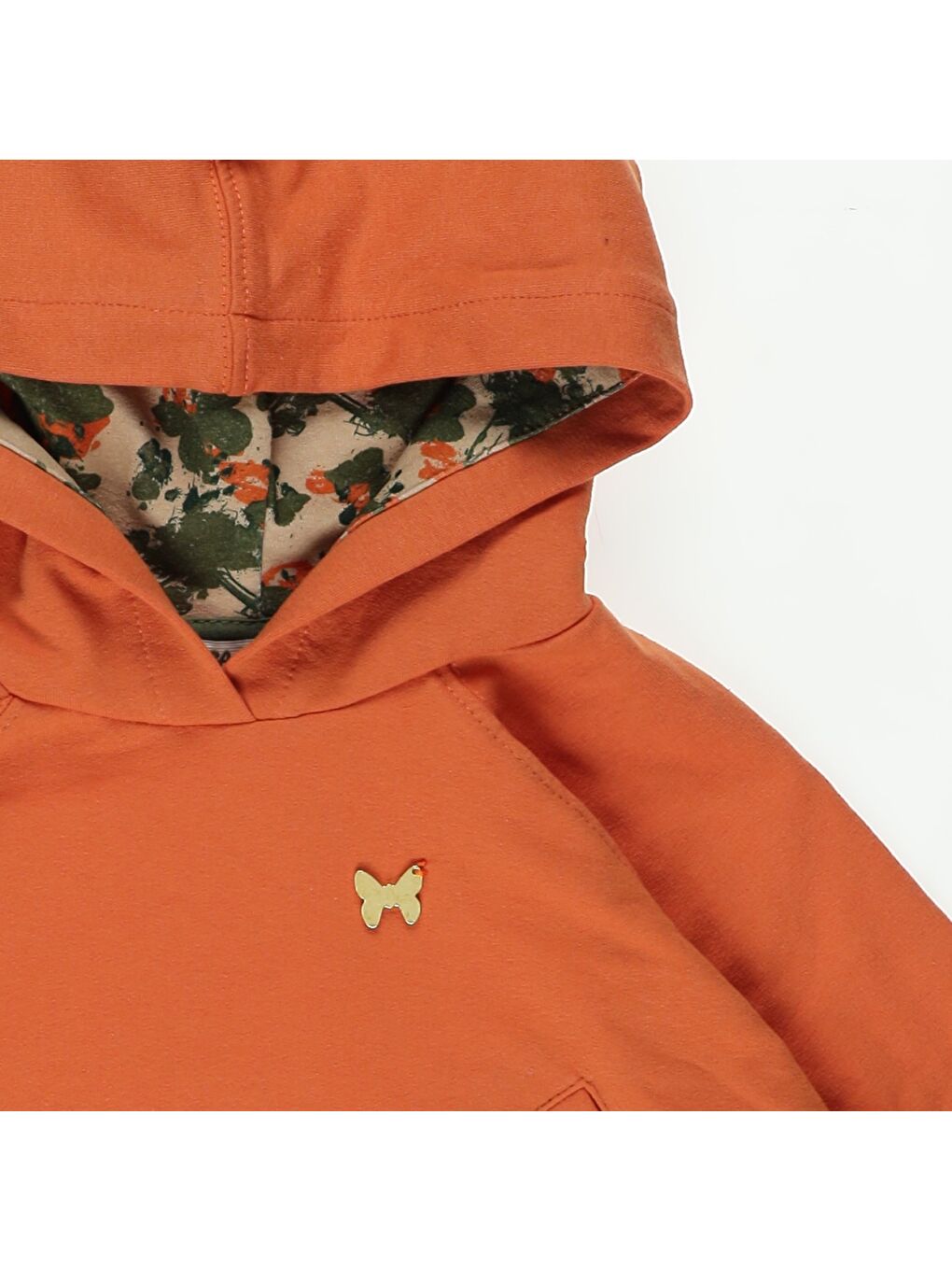 Turuncu Kız Çocuk Kapüşonu Desenli Arma Detay Sweatshirt-2