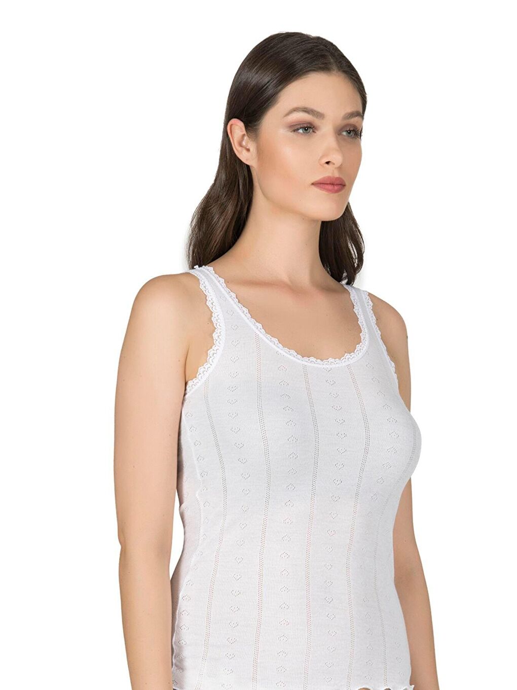 Kadın Transferli Ribana Esnek Yumuşak Atlet Beyaz | K23493-2