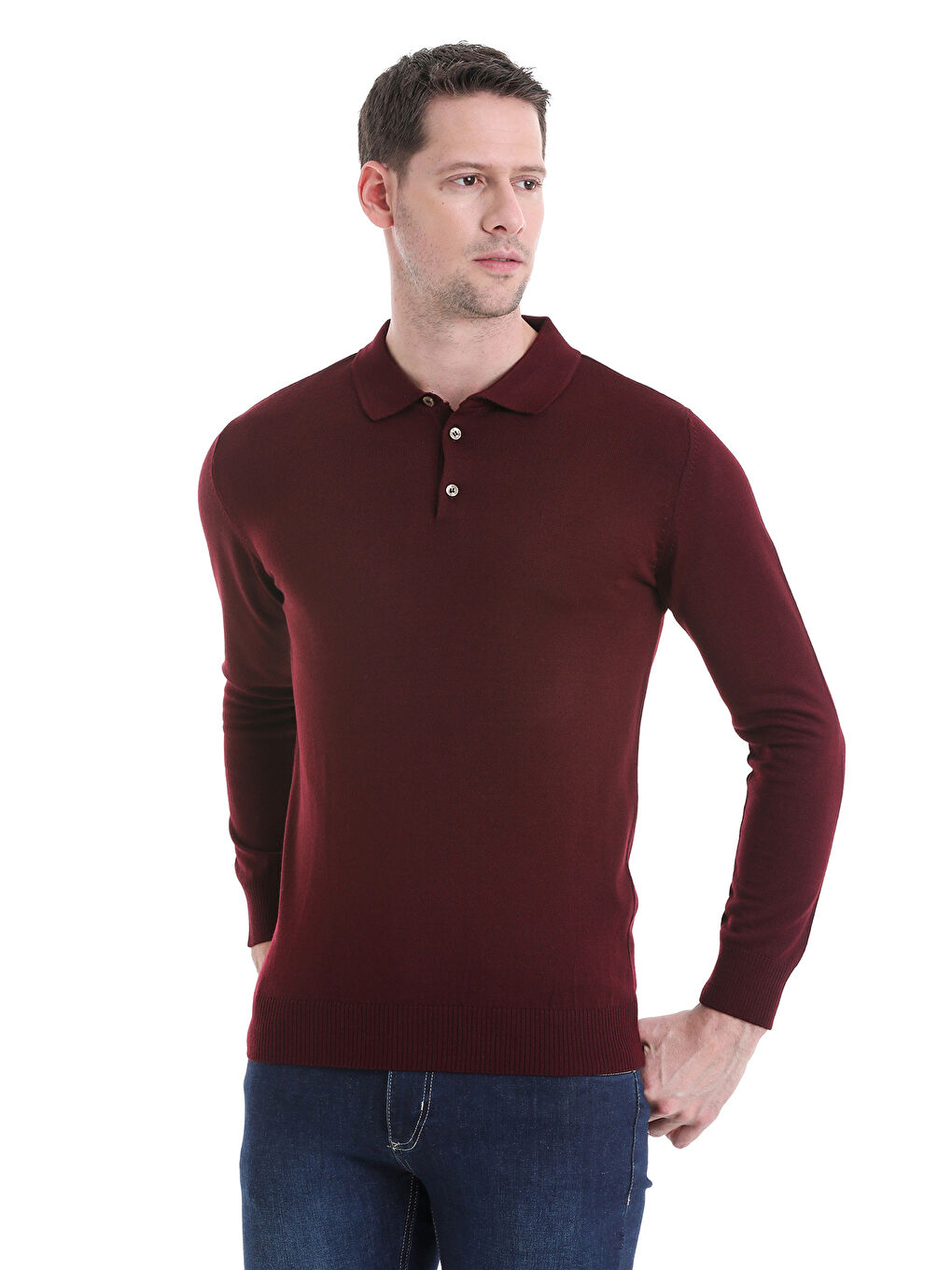 Hatemoğlu Bordo Regular Fit Düz Polo Yaka Triko Kazak - 2