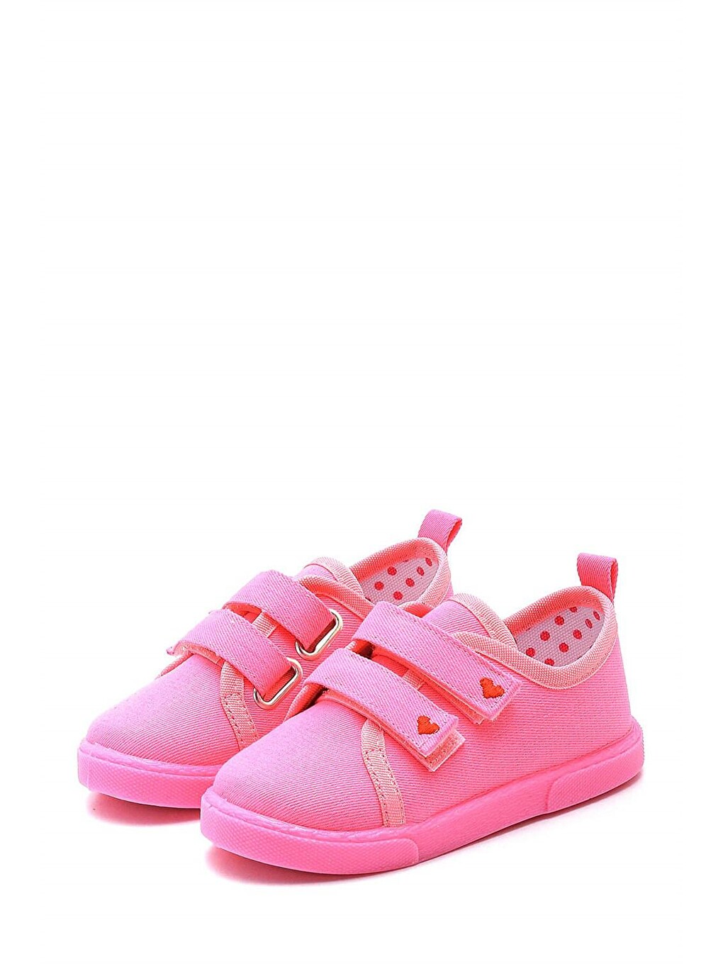 Çift Cırtlı Kalpli Çocuk Keten Spor Ayakkabı-pembe-f-499