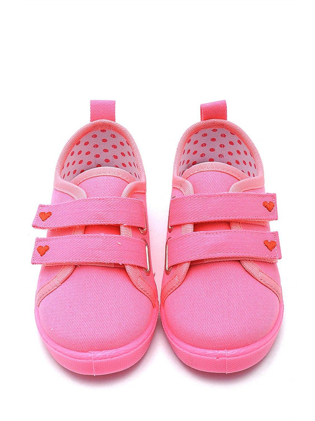 Çift Cırtlı Kalpli Çocuk Keten Spor Ayakkabı-pembe-f-499-1