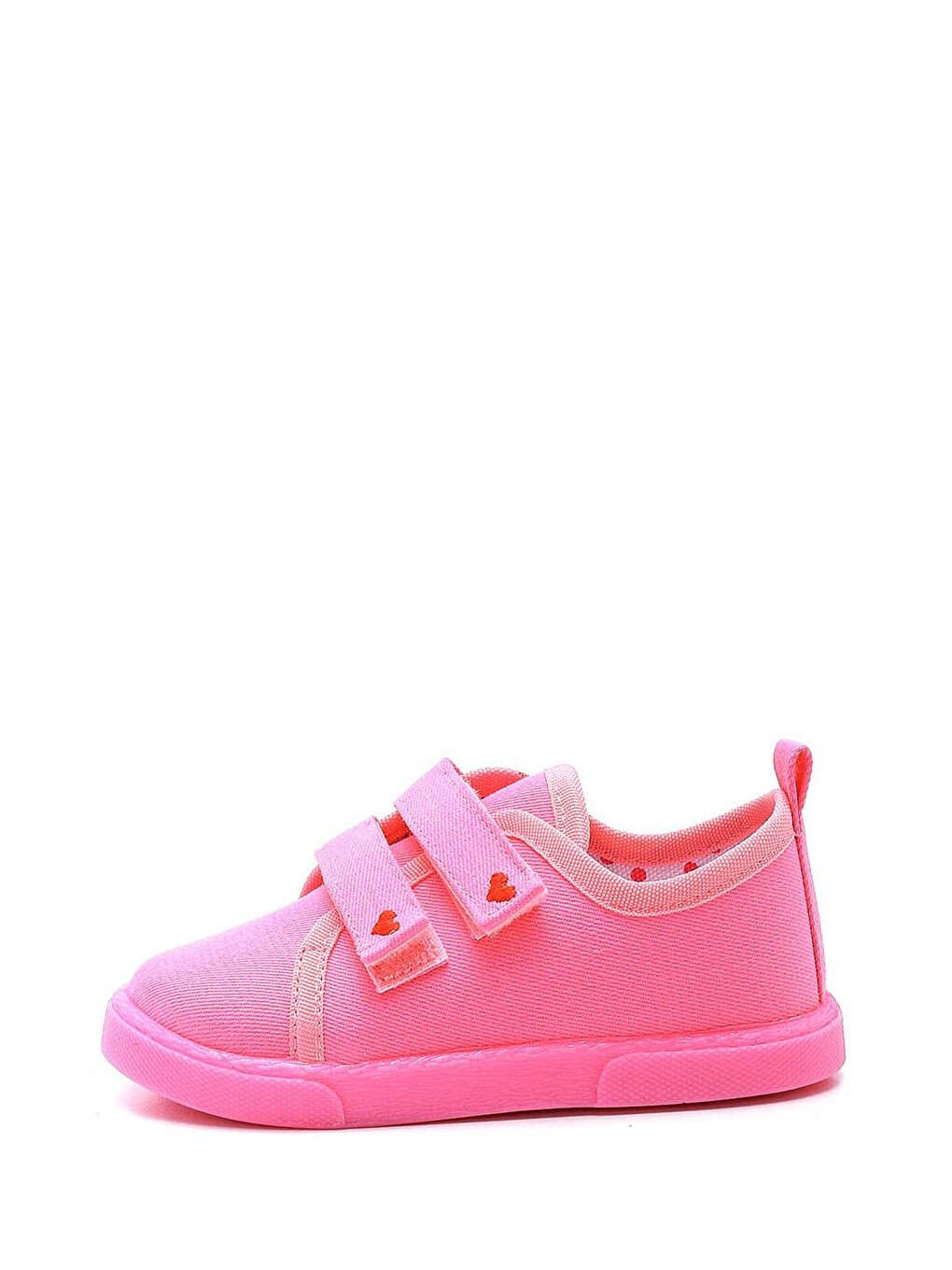 Çift Cırtlı Kalpli Çocuk Keten Spor Ayakkabı-pembe-f-499-2