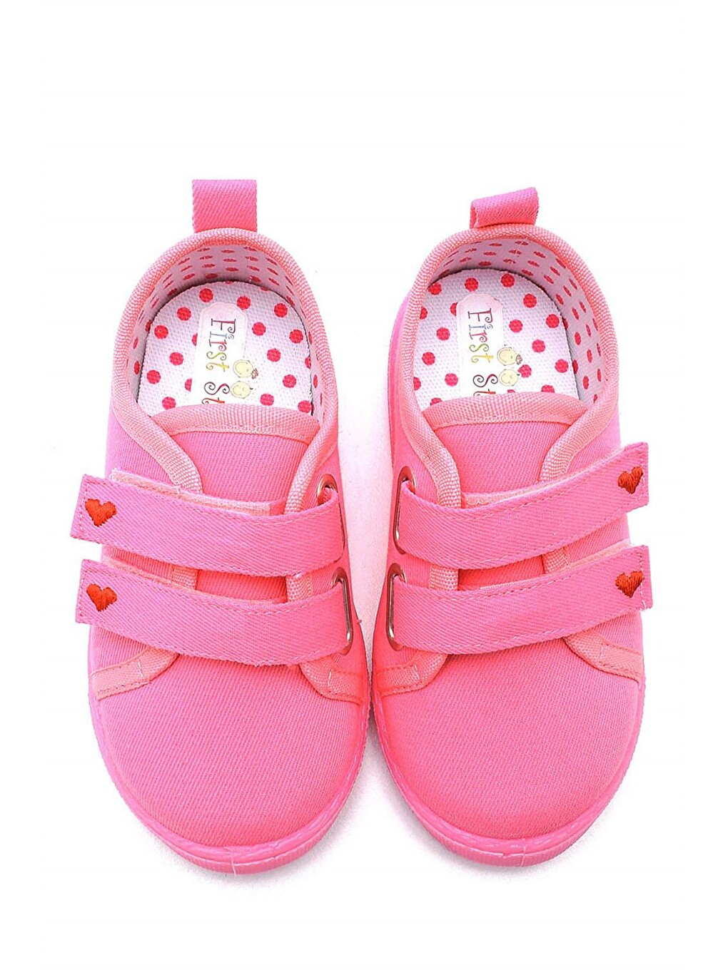 Çift Cırtlı Kalpli Çocuk Keten Spor Ayakkabı-pembe-f-499-4