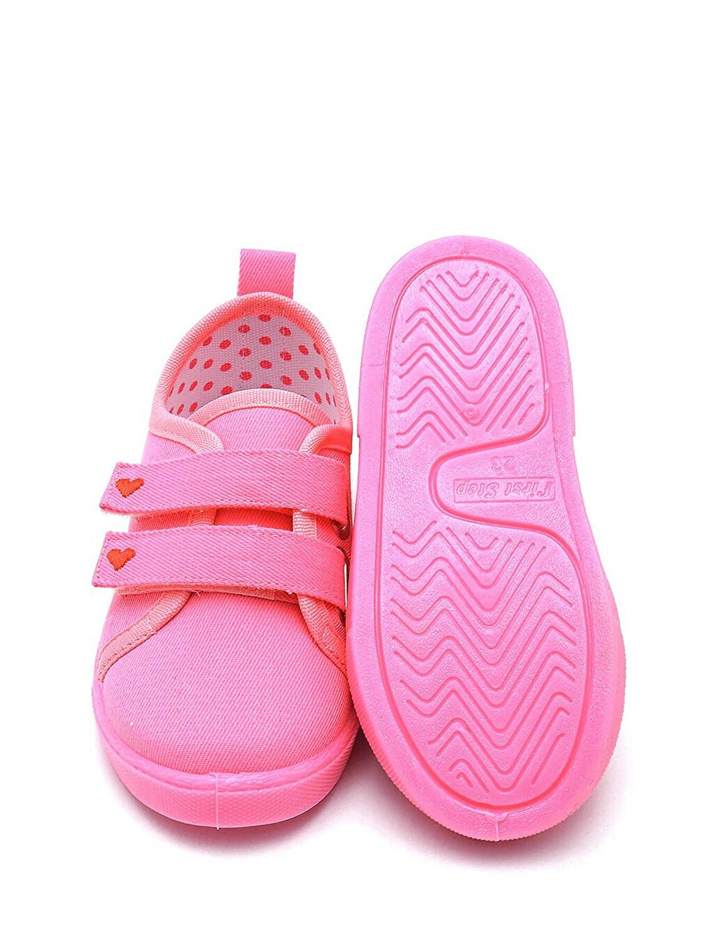Çift Cırtlı Kalpli Çocuk Keten Spor Ayakkabı-pembe-f-499-6