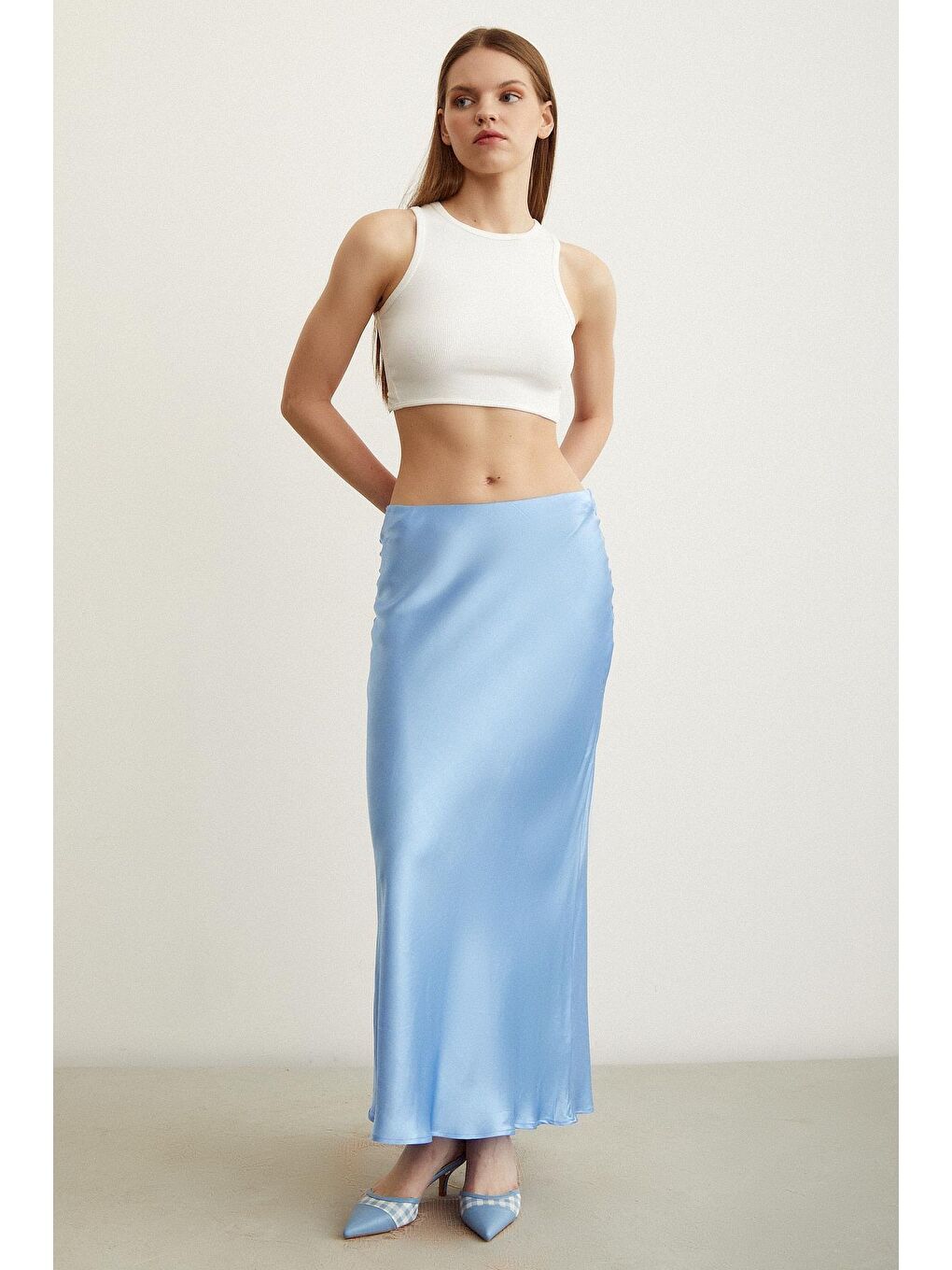 Mavi Verev Saten Etek