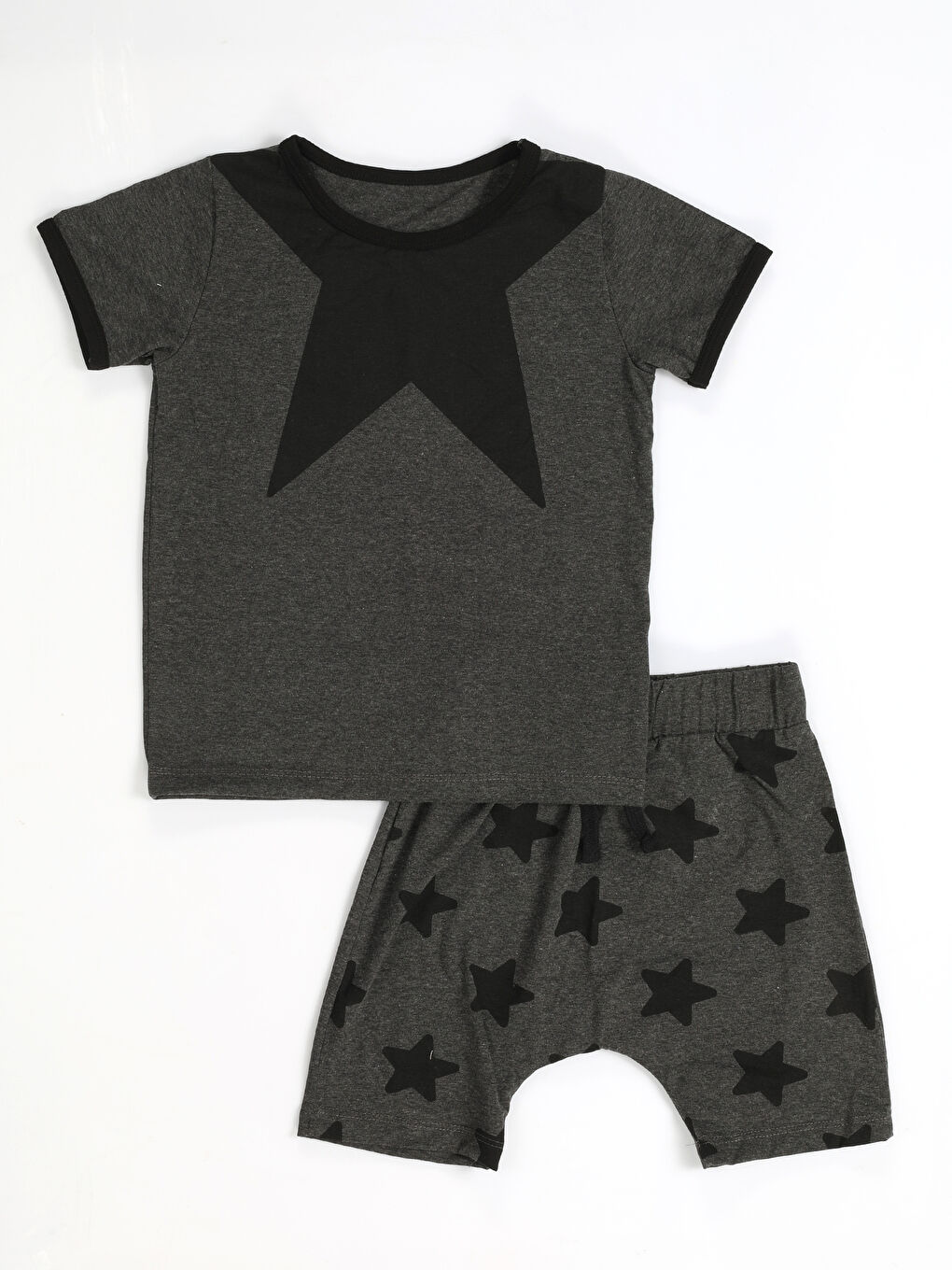 Siyah Star Neck Erkek Çocuk Şort Takım-2