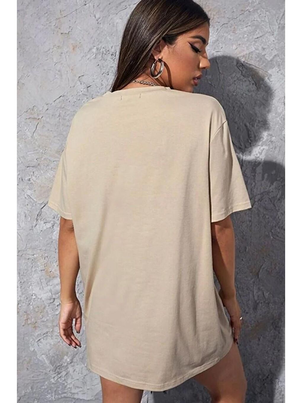 Bej Unisex Cartoon Graphic Baskılı T-shirt-1