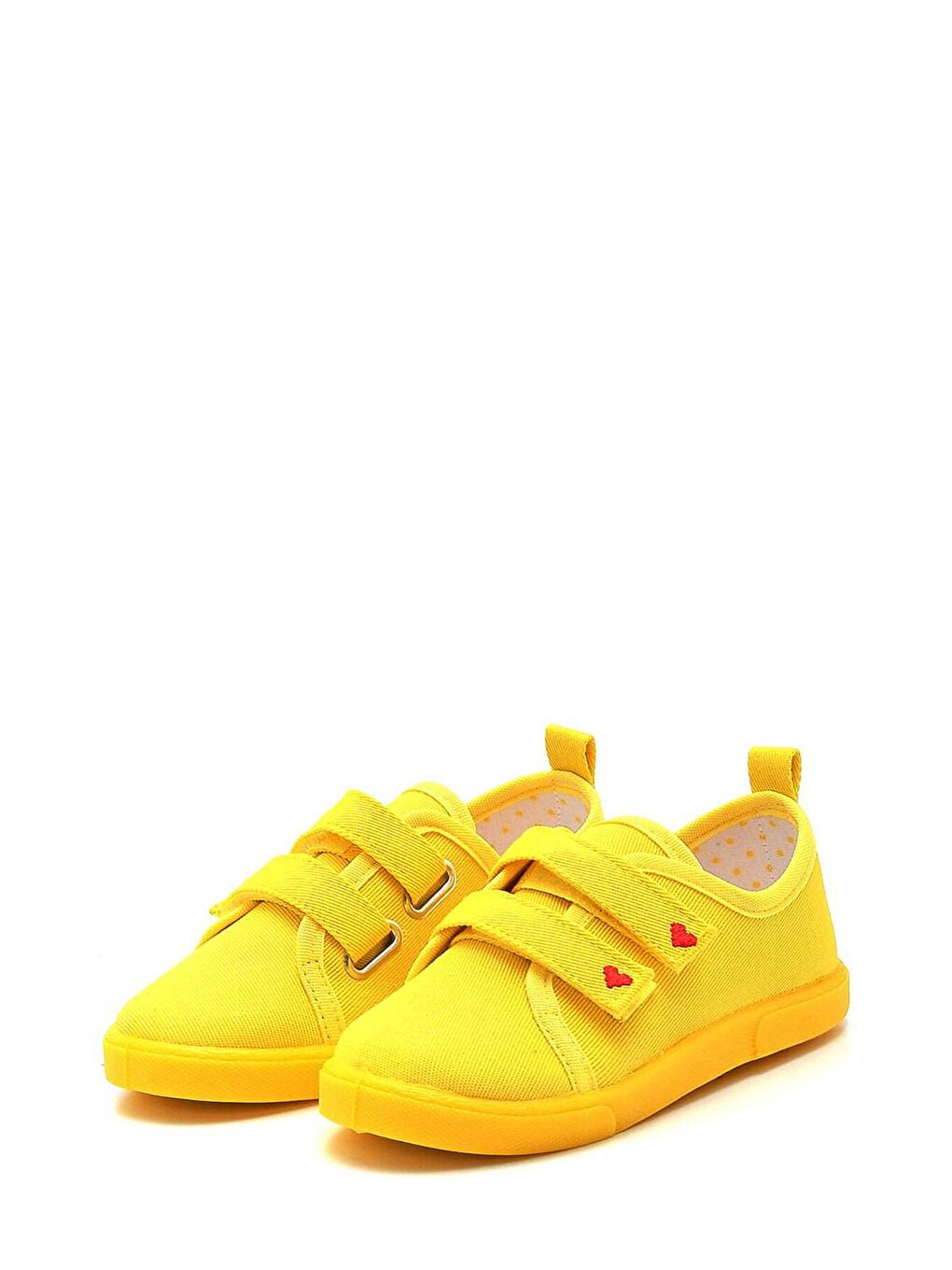 Sarı Çift Cırtlı Kalpli Çocuk Keten Spor Ayakkabı-SARI-F-499-1