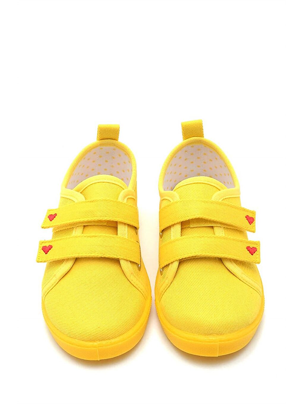Sarı Çift Cırtlı Kalpli Çocuk Keten Spor Ayakkabı-SARI-F-499-2