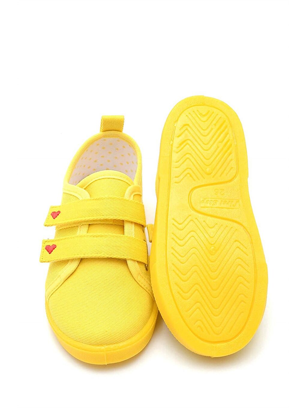 Sarı Çift Cırtlı Kalpli Çocuk Keten Spor Ayakkabı-SARI-F-499-4