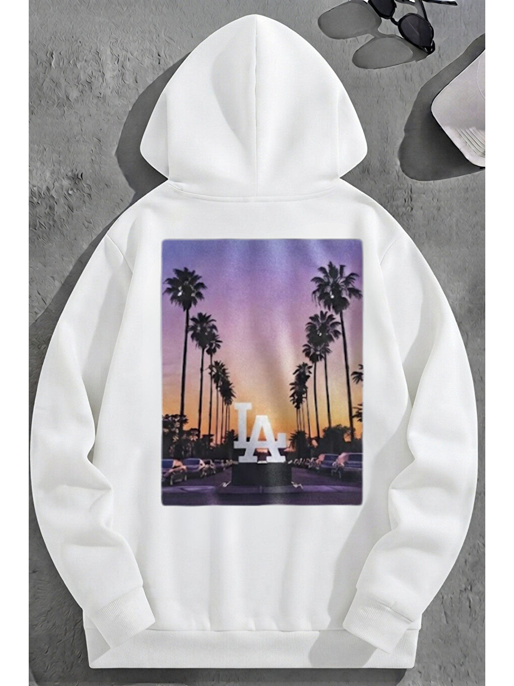 Unisex 3 İplik Pamuklu Beyaz Latropical Bol Kalıp Sweatshirt Hoodie