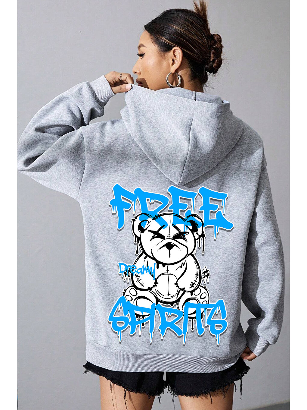 uyguntarz Gri Free Grafiti Sırt Baskılı Sweatshirt - 1