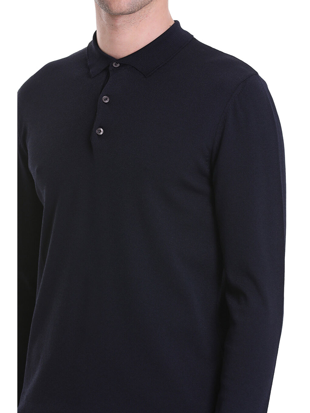 Lacivert Regular Fit Düz Polo Yaka Yünlü Triko Kazak-3