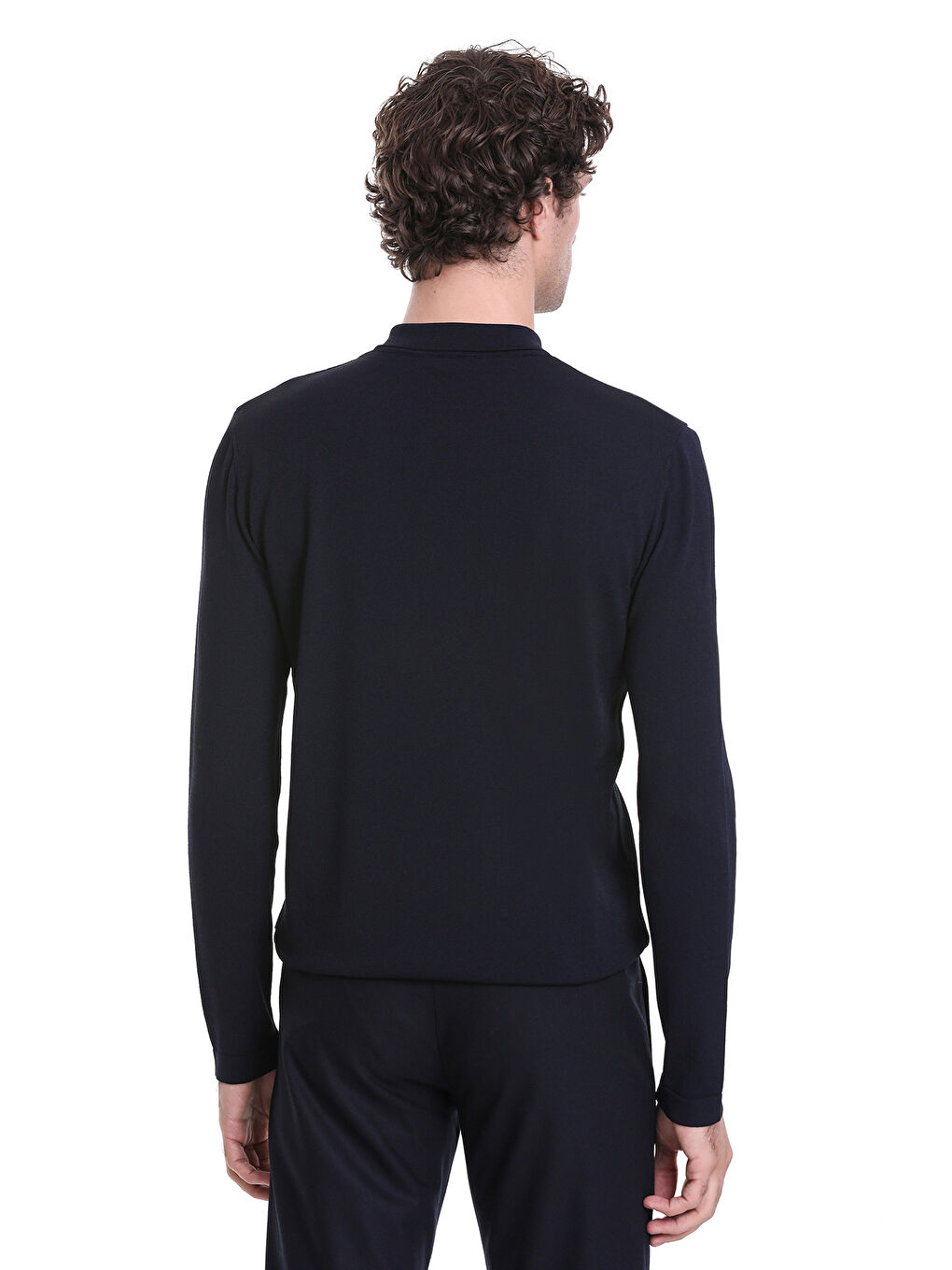 Lacivert Regular Fit Düz Polo Yaka Yünlü Triko Kazak-4