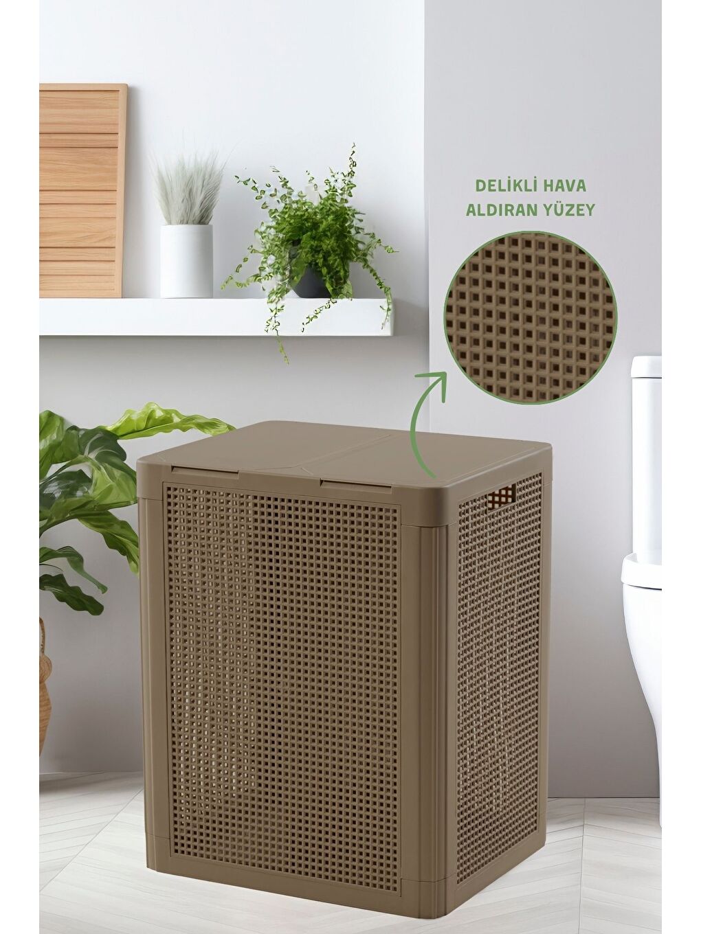 Kahverengi SmartDuo İki Bölmeli Çamaşır Sepeti 84Lt-2