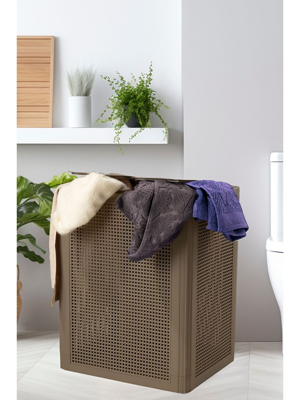 Kahverengi SmartDuo İki Bölmeli Çamaşır Sepeti 84Lt-3