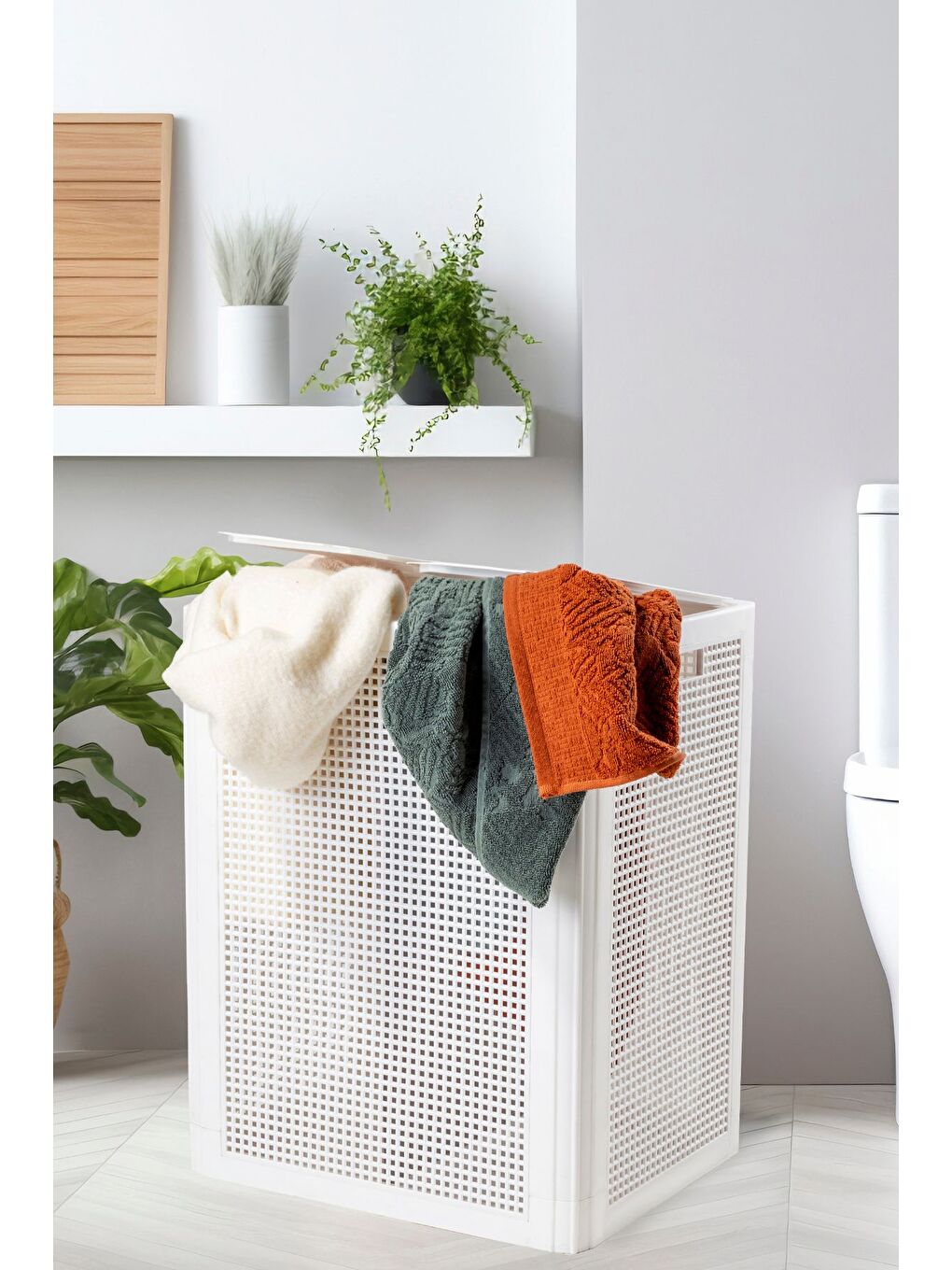 Beyaz SmartDuo İki Bölmeli Çamaşır Sepeti 84Lt-3