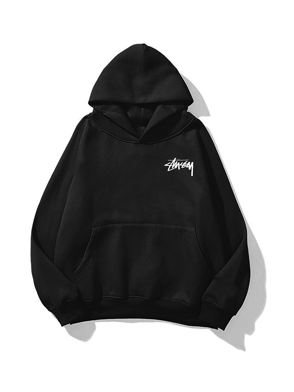 Unisex 3 İplik Pamuklu Siyah Camsey Bol Kalıp Sweatshirt Hoodie-1