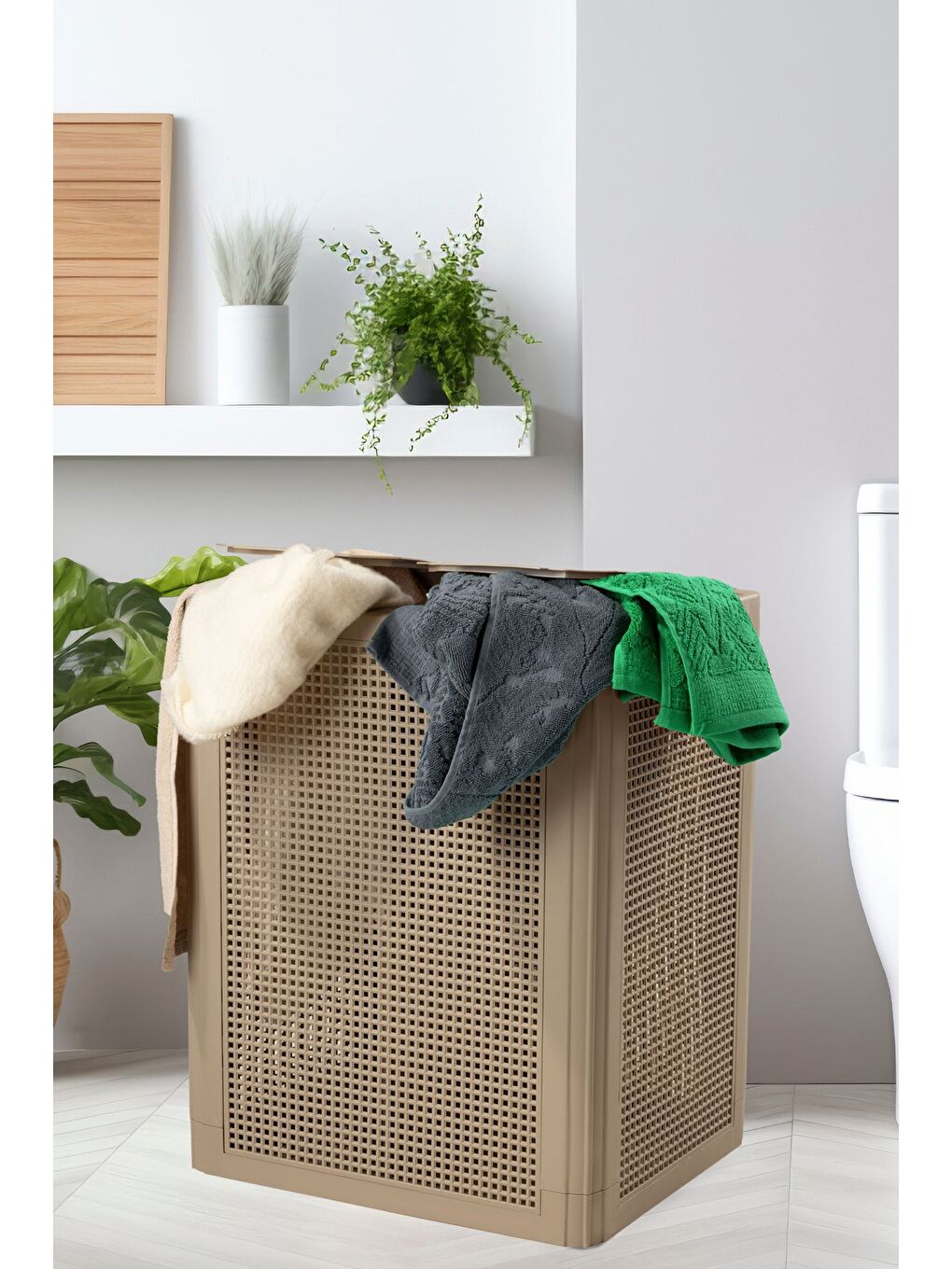 Kahverengi SmartDuo İki Bölmeli Çamaşır Sepeti 84Lt-1