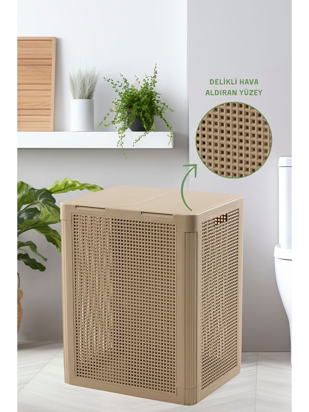 Kahverengi SmartDuo İki Bölmeli Çamaşır Sepeti 84Lt-3