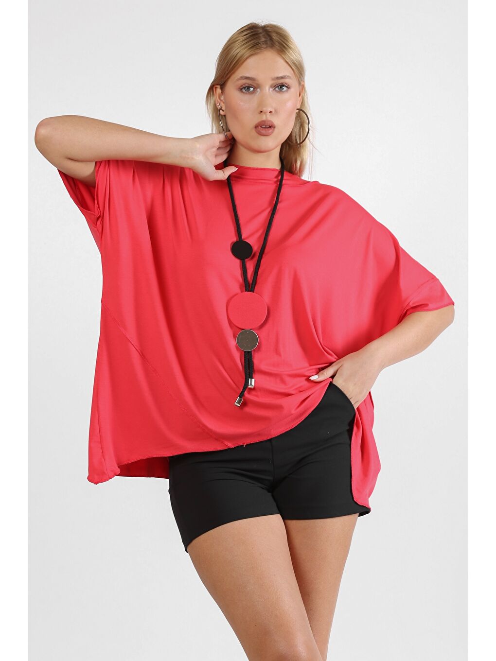 Yanık Turuncu Yuvarlak Yaka Kısa Kol Asimetrik Örme Tişört