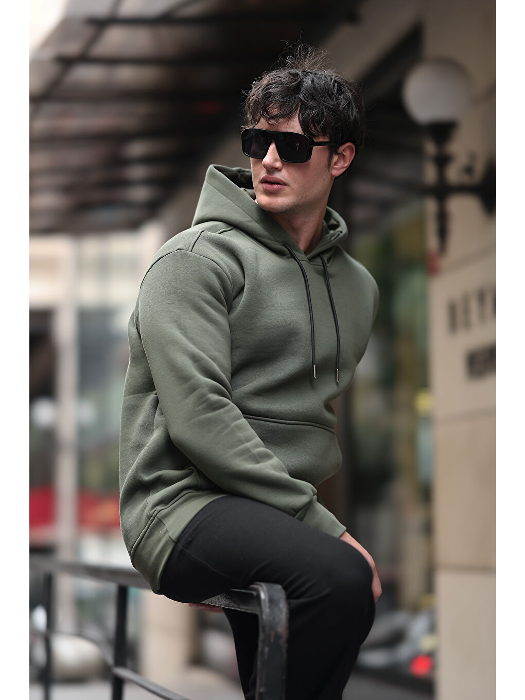 comstar Haki Üç İplik Şardonlu Kanguru Cep Sweatshirt - 2