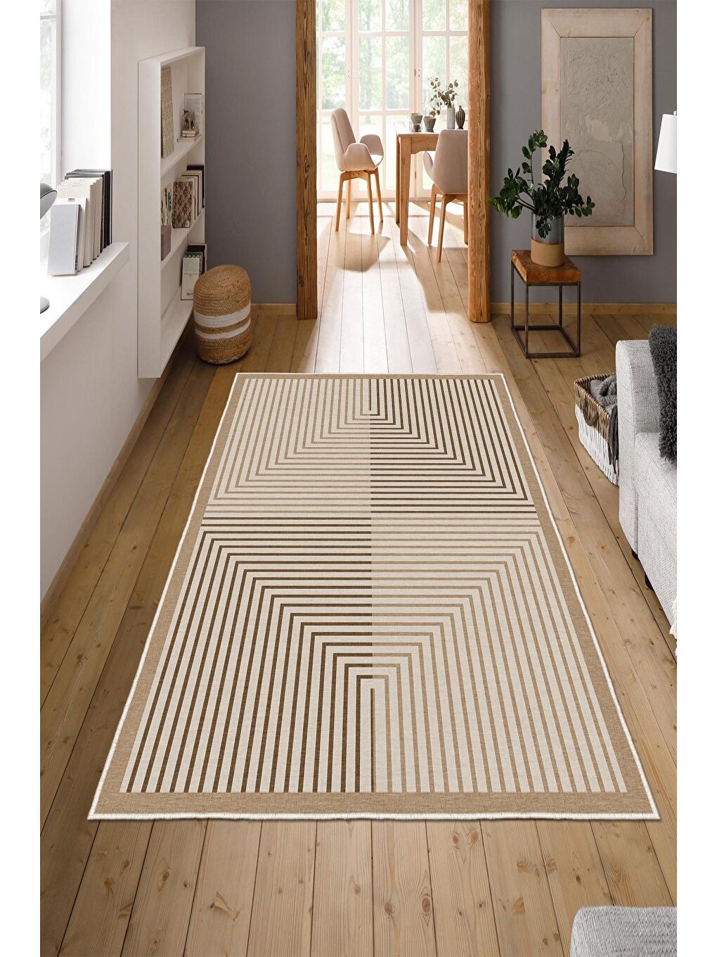 Kahverengi Özel Tasarım, Kaymaz Taban, İnce, Yıkanabilir, Modern Halı WOOKECE1420 160x230-1