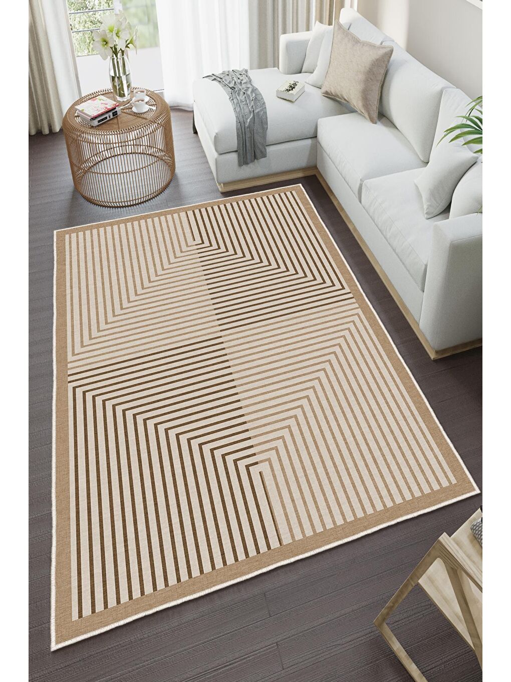 Kahverengi Özel Tasarım, Kaymaz Taban, İnce, Yıkanabilir, Modern Halı WOOKECE1420 160x230-2