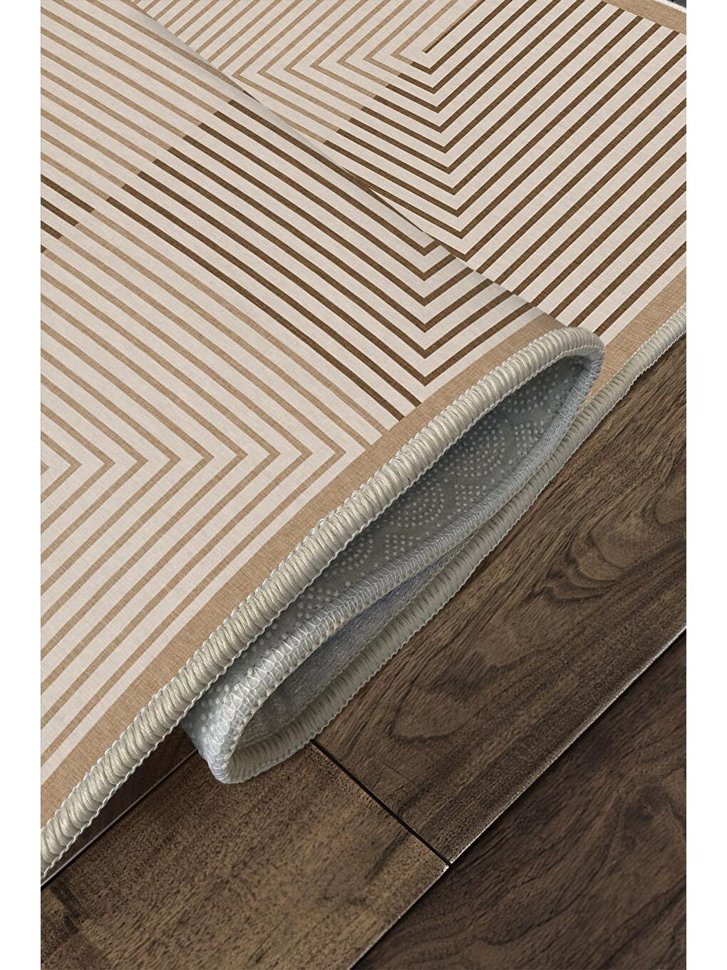 Kahverengi Özel Tasarım, Kaymaz Taban, İnce, Yıkanabilir, Modern Halı WOOKECE1420 160x230-4