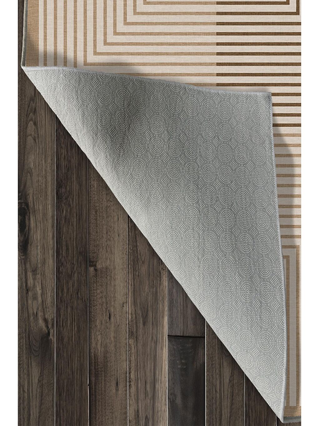 Kahverengi Özel Tasarım, Kaymaz Taban, İnce, Yıkanabilir, Modern Halı WOOKECE1420 160x230-6