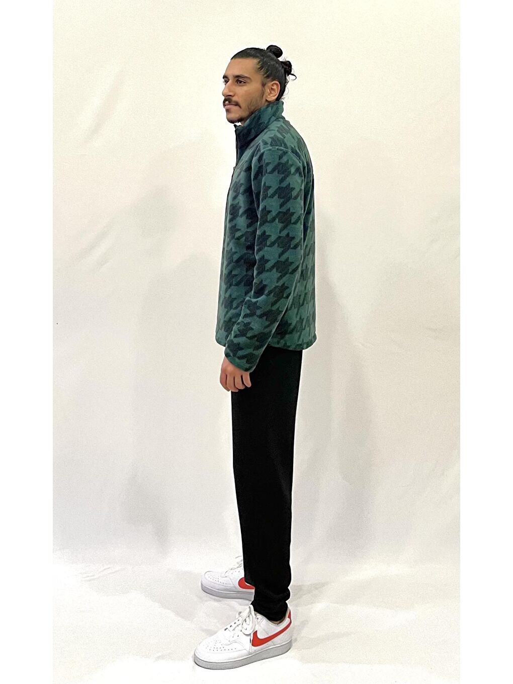 Yeşil Erkek Rahat Kalıp Softech Polar Yarım Fermuarlı Sweatshırt spr24pw20-1