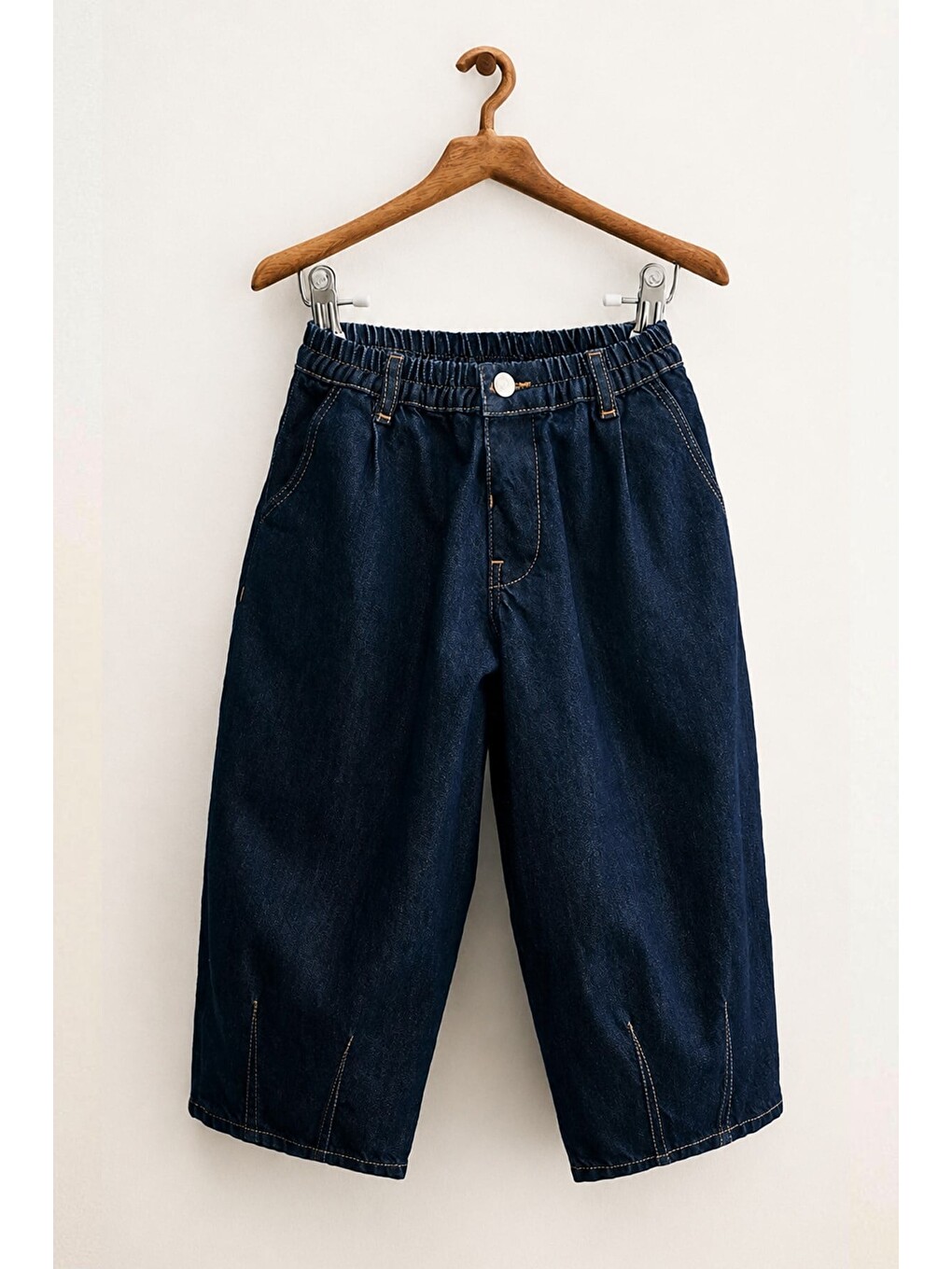 Unisex Çocuk Beli Lastikli Lacivert Rahat Jean Pantolon