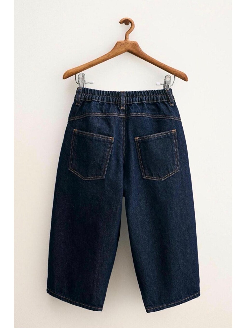 Unisex Çocuk Beli Lastikli Lacivert Rahat Jean Pantolon-1
