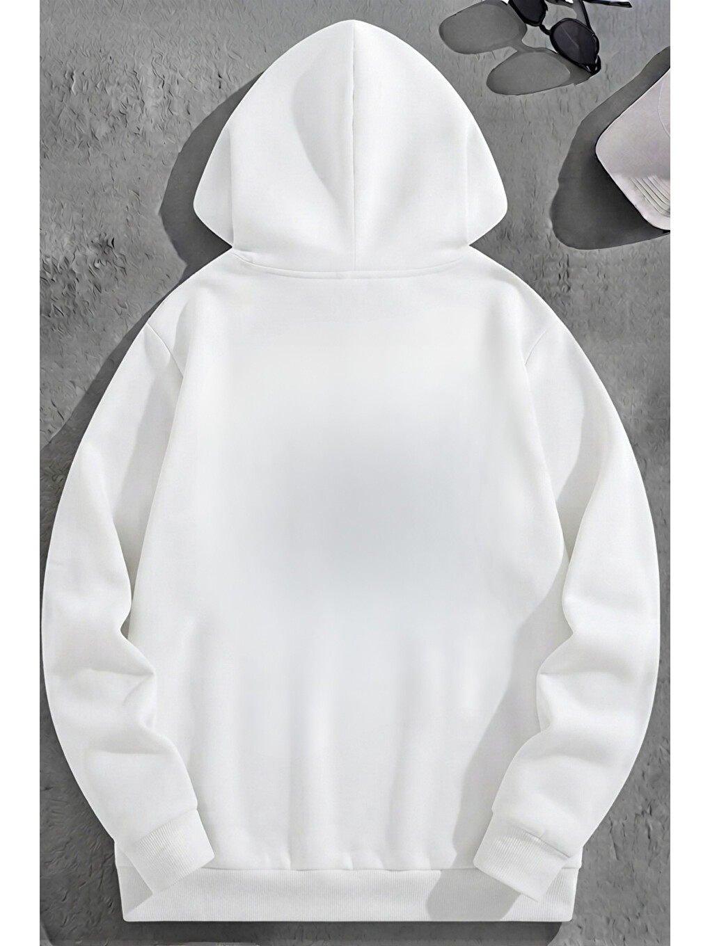 Unisex 3 İplik Pamuklu Beyaz Bekind Bol Kalıp Sweatshirt Hoodie-1