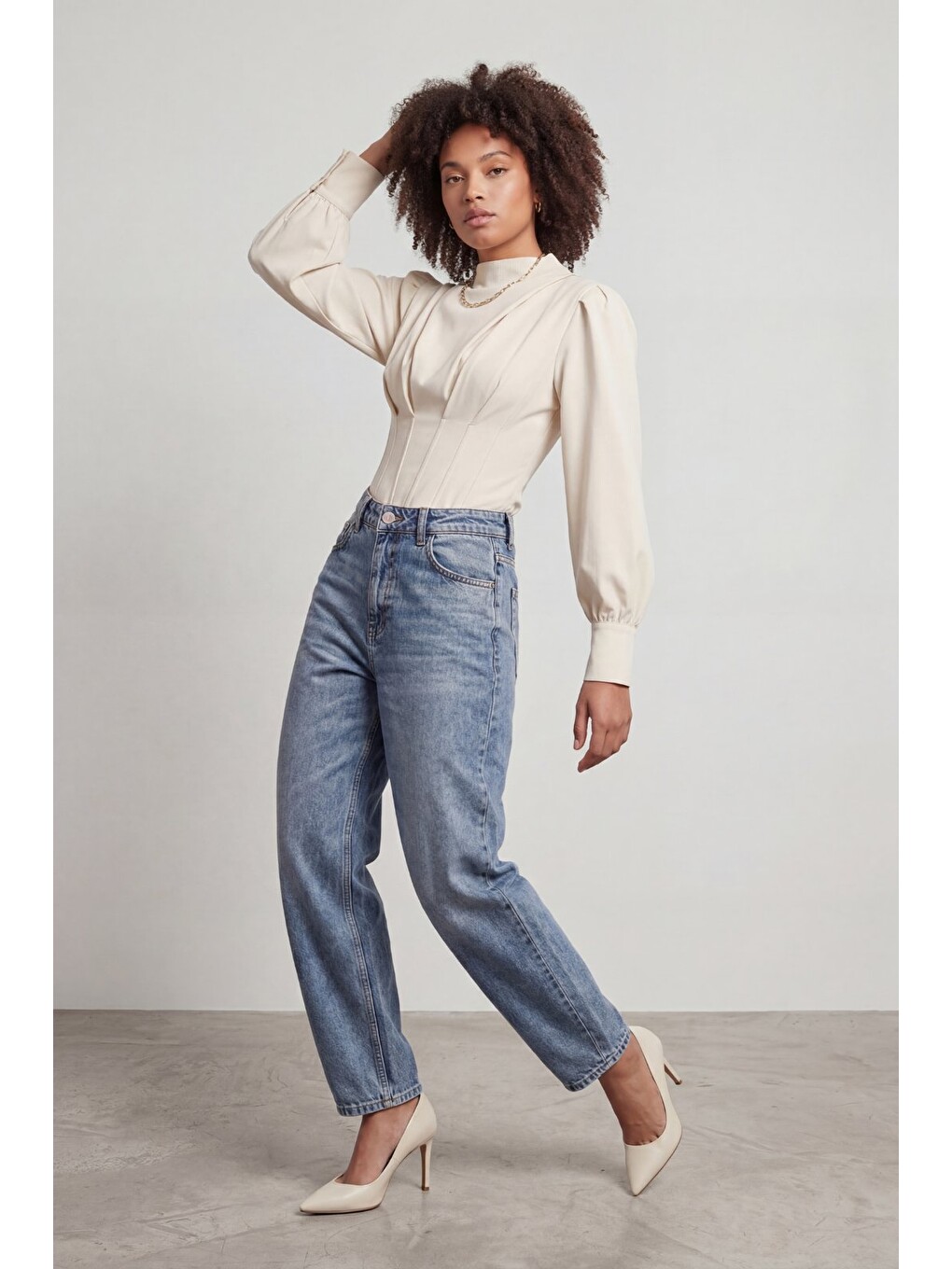 Mavi Kadın Comfort Baggy Jean Pantolon Yüksek Bel Bol Kesim Rahat Denim-2