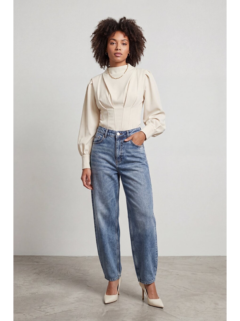 Mavi Kadın Comfort Baggy Jean Pantolon Yüksek Bel Bol Kesim Rahat Denim-3