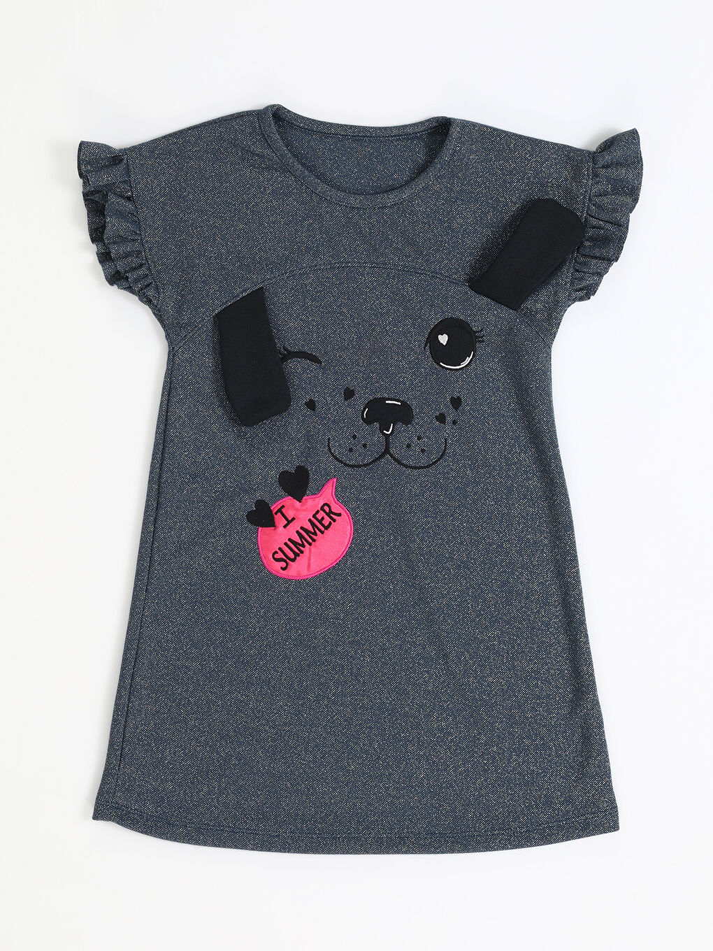 Lacivert Cute Dog Simli Kız Çocuk Elbise-2