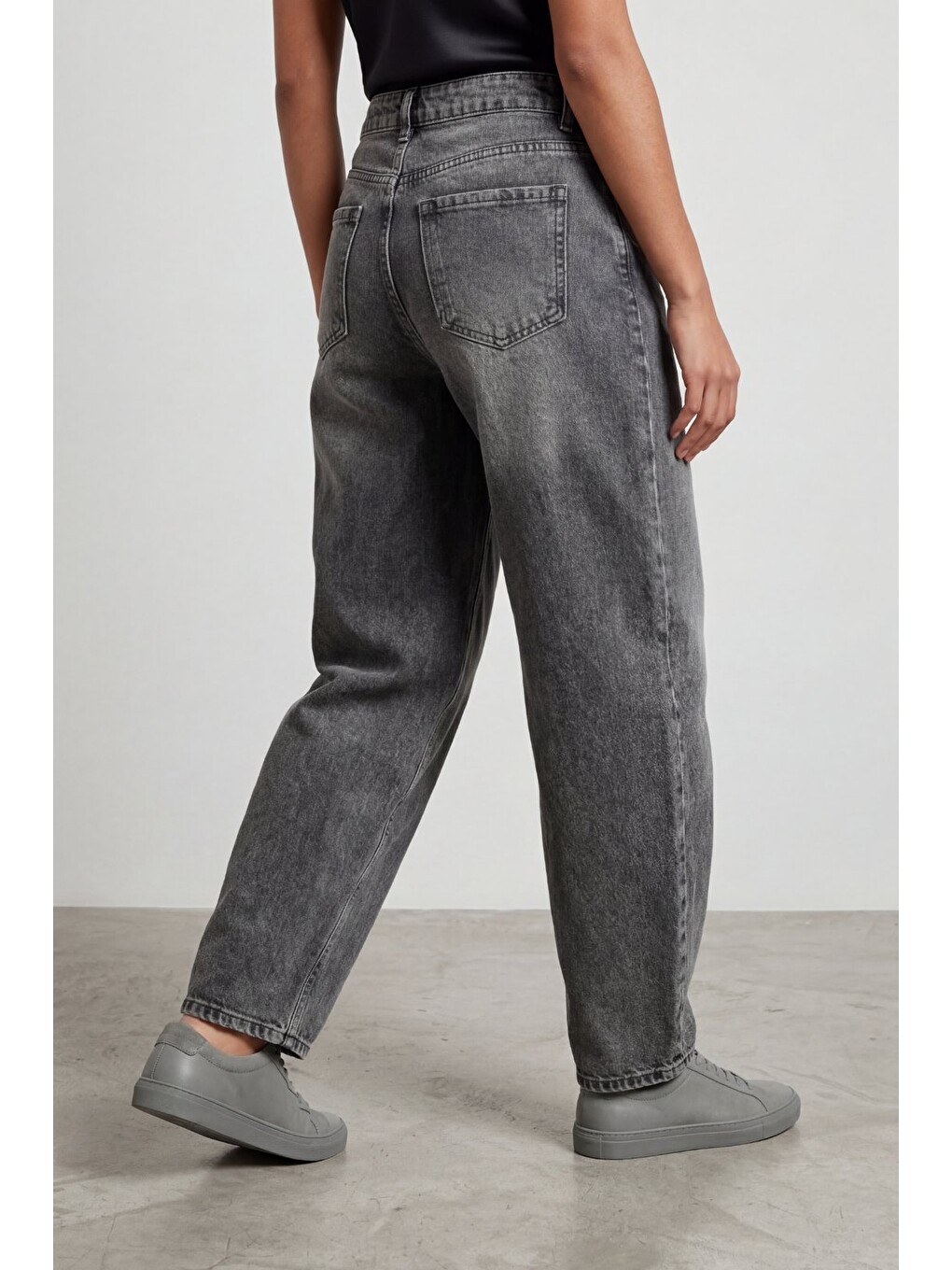 Siyah Kadın Comfort Baggy Jean Pantolon Yüksek Bel Bol Kesim Rahat Denim-1