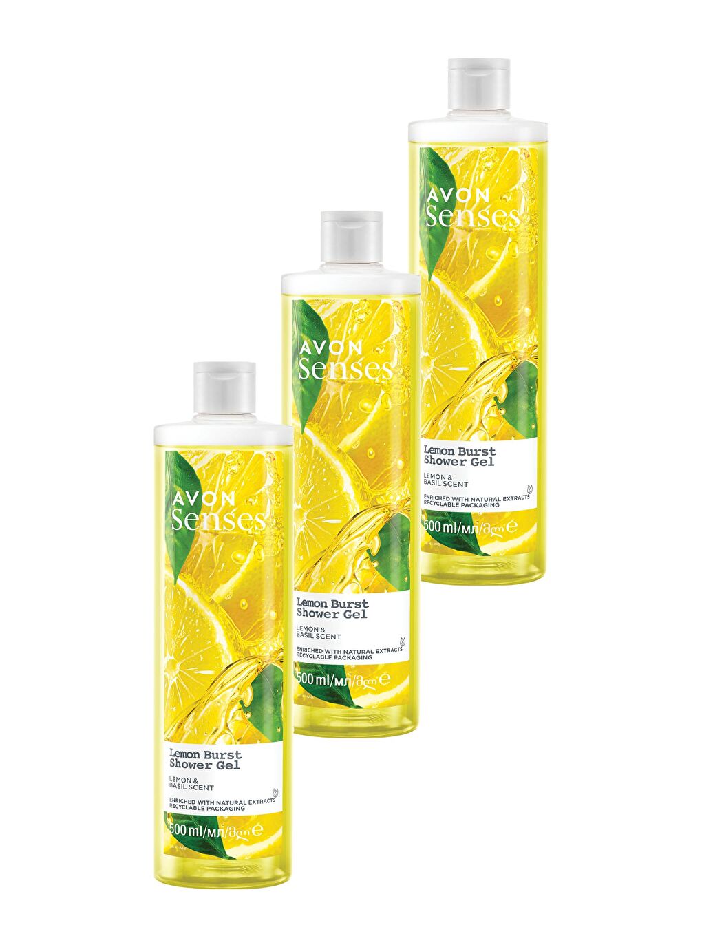 AVON Senses Lemon Burst Limon ve Reyhan Kokulu Duş Jeli 500 Ml. Üçlü Set