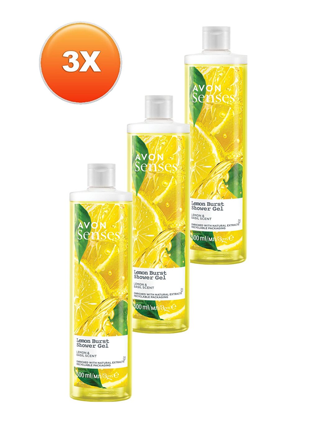 AVON Senses Lemon Burst Limon ve Reyhan Kokulu Duş Jeli 500 Ml. Üçlü Set - 1