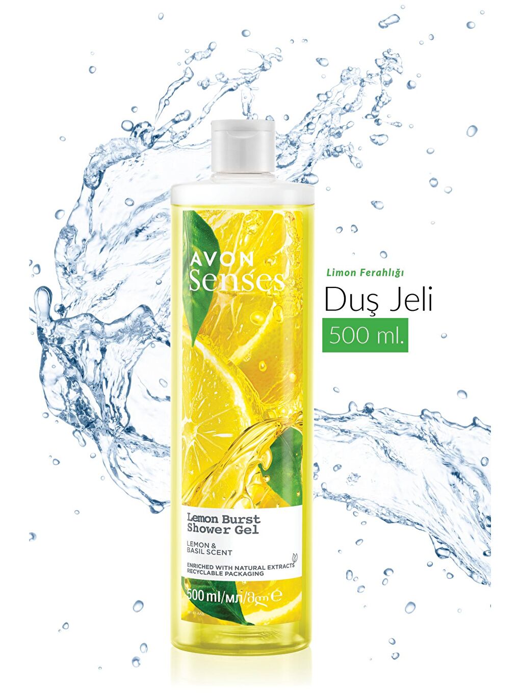 AVON Senses Lemon Burst Limon ve Reyhan Kokulu Duş Jeli 500 Ml. Üçlü Set - 3