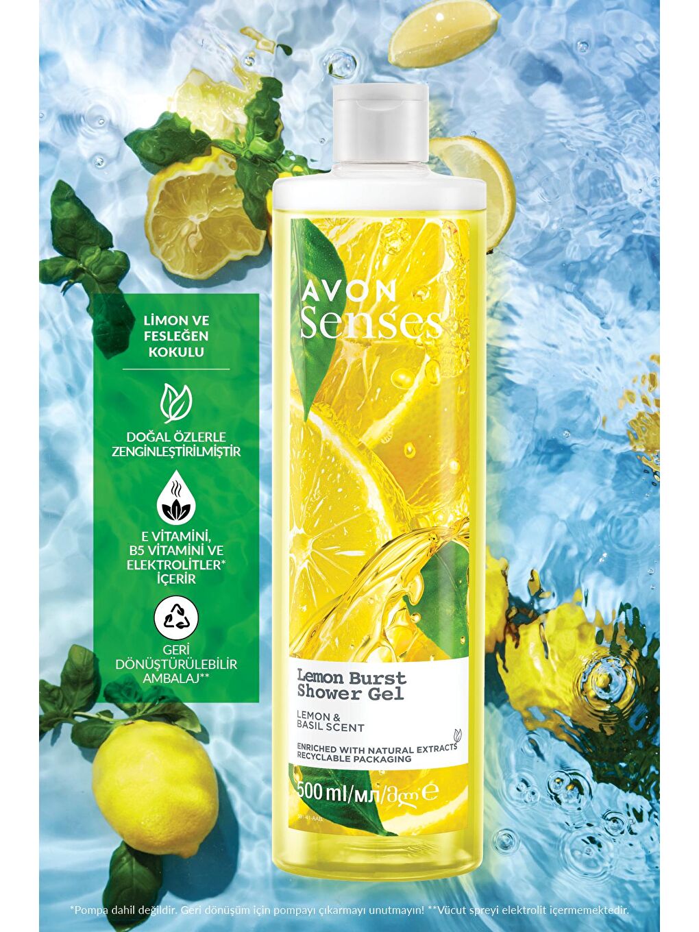 AVON Senses Lemon Burst Limon ve Reyhan Kokulu Duş Jeli 500 Ml. Üçlü Set - 4