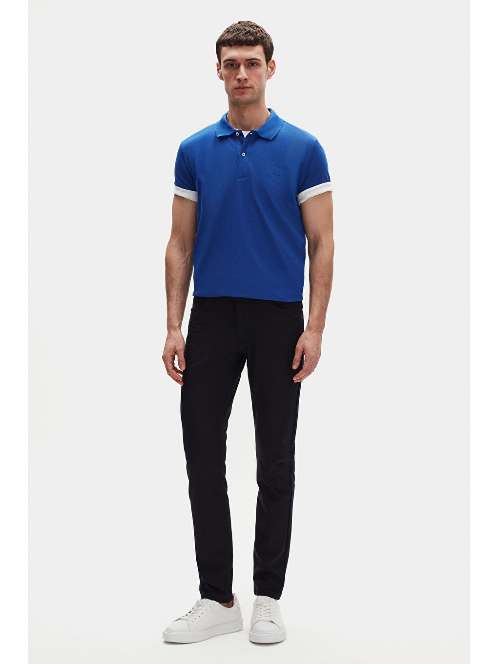 Regular Fit Saks Mavi %100 Pamuklu Uzun Ömürlü Kıvrılmaz Polo Yaka Nakışlı Tişört-3