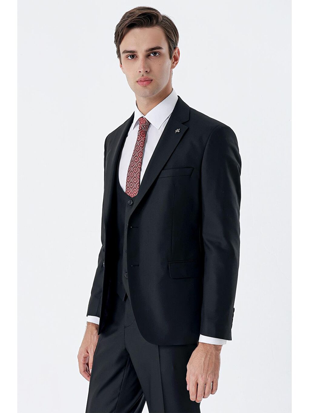 Siyah Mono Yaka Çift Yırtmaç Yelekli 6 Drop Slim Fit Dar Kesim Basic Takım Elbise 1001245186