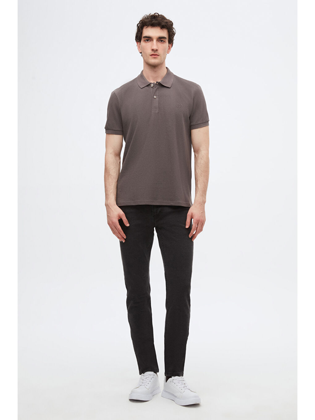 Regular Fit Antrasit %100 Pamuklu Uzun Ömürlü Kıvrılmaz Polo Yaka Nakışlı Tişört-3