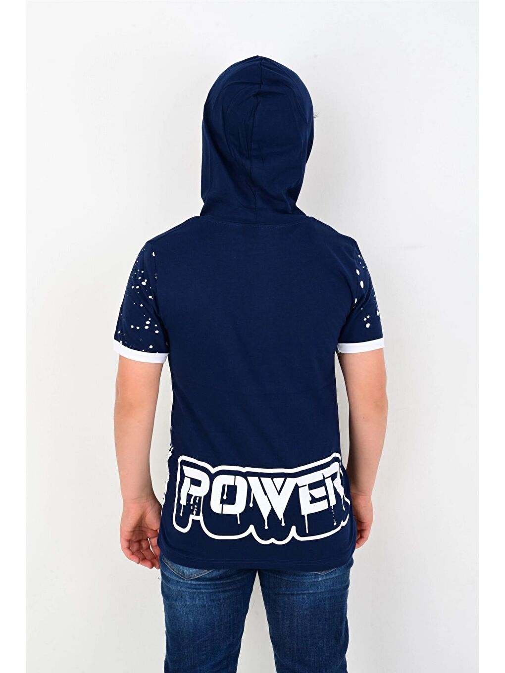 Lacivert Power Baskılı Kapüşonlu Tişört 6768-3