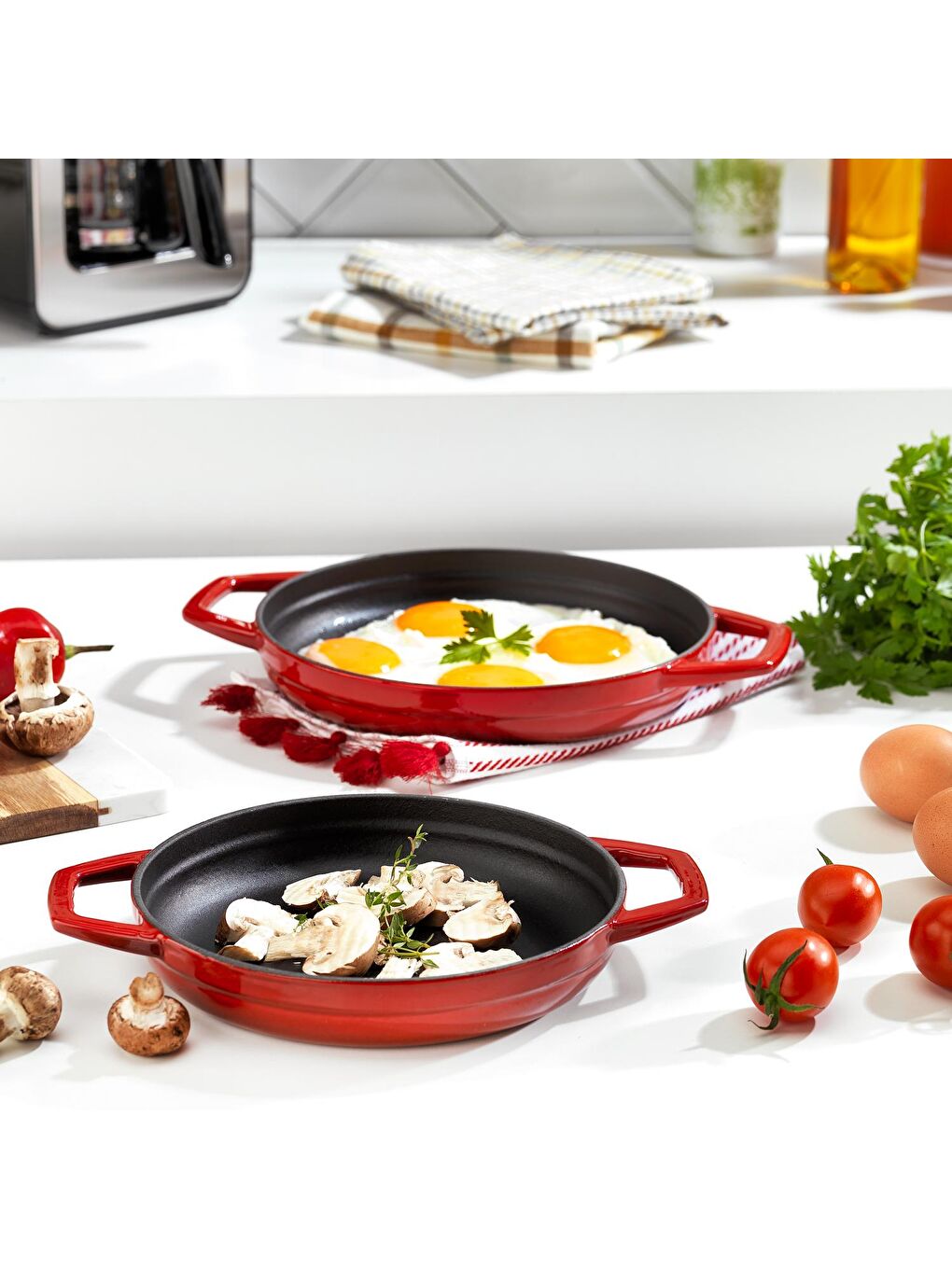 Guss Chef Döküm Sahan Çift Kulplu 19 cm-1 Parça-Kırmızı-1